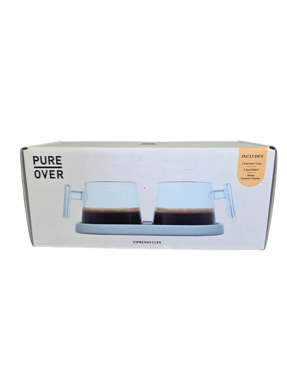 Pure Over Espresso Cups Set of 2 With Ceramic Coaster Pureover 3.5oz. New In Box